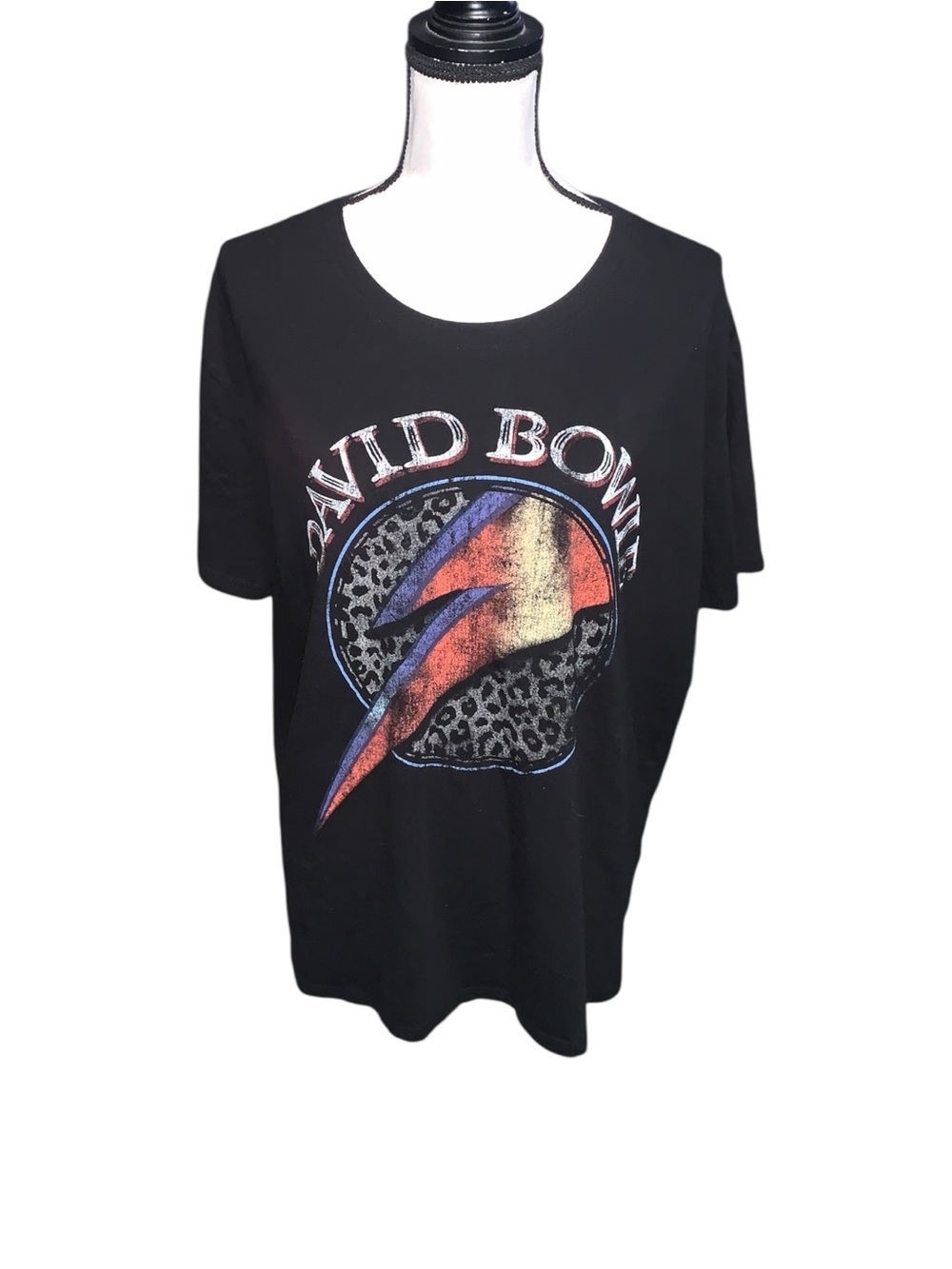 David Bowie Womens Black Graphic T-Shirt Short Sleeve XL